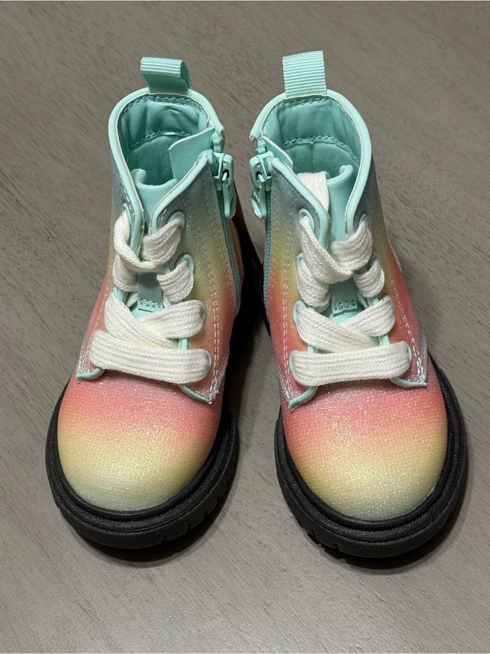 Kids 5c Rainbow Glitter Lace-Up Boots with Side Zip